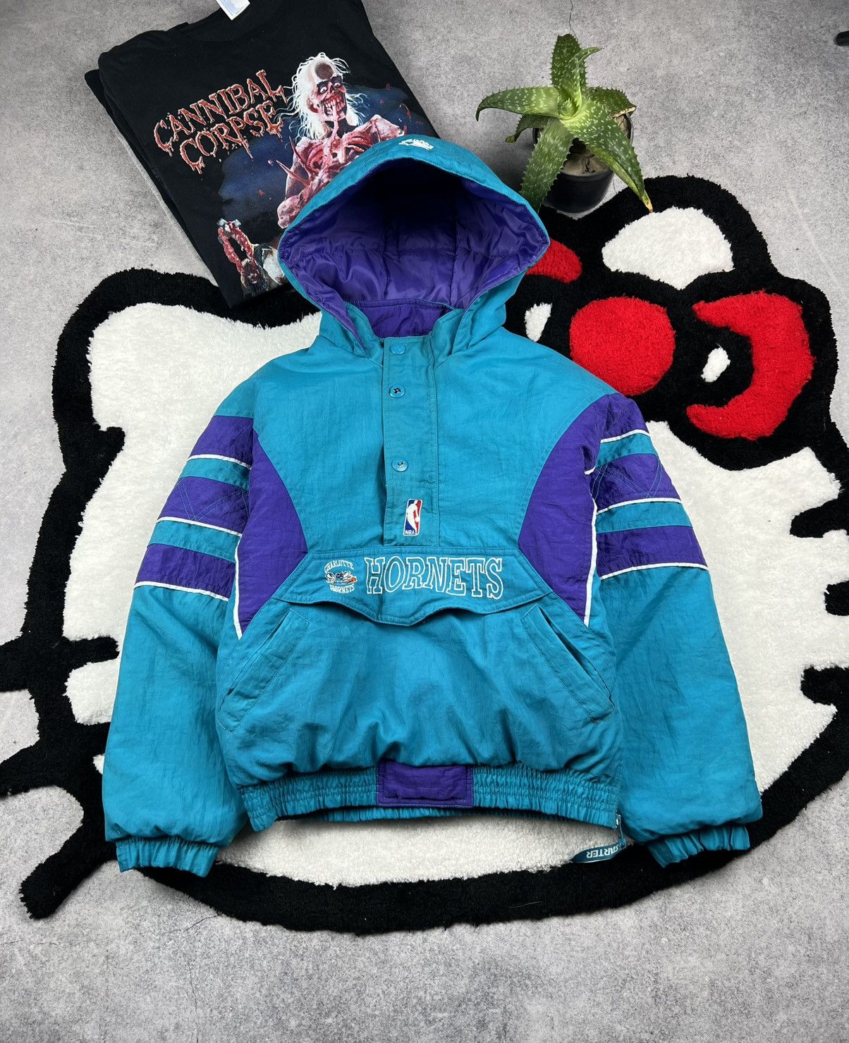 【激レア】STARTER NBA Hornets 90s アノラックパーカー M Vintage Starter NBA 90s Charlotte Hornets Y2K Jacket Anorak