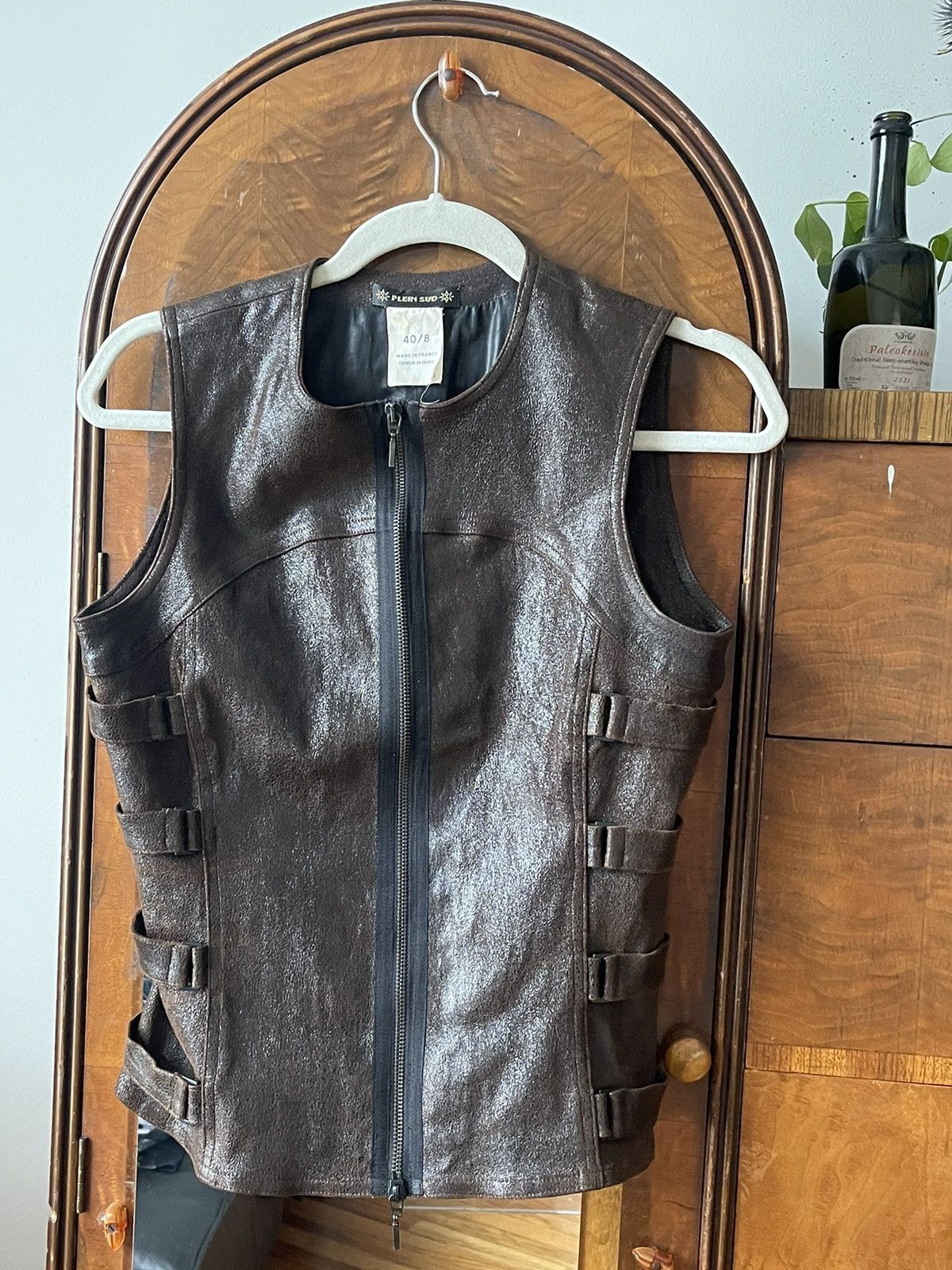 image of Plein Sud Leather Vest in Brown, Women's (Size Medium)