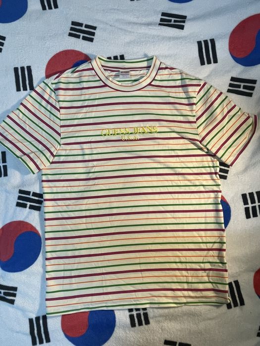 Guess 81 vertical striped tee vintage hot sale green blue