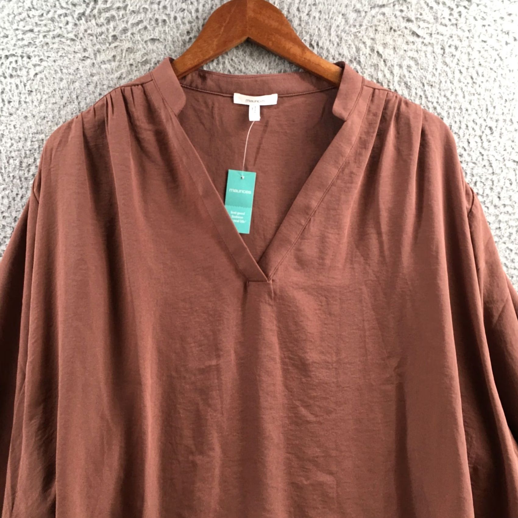 Vintage Maurices Blouse Top Womens L Brown Polyester Long Sleeve V-Neck Pullover NEW Size L / US 10 / IT 46 - 2 Thumbnail