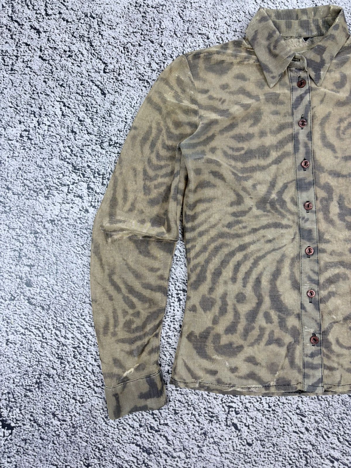 Japanese Brand Vintage Y2K Sheer Mesh Zebra Print Glitter Shirt Size S / US 4 / IT 40 - 2 Thumbnail