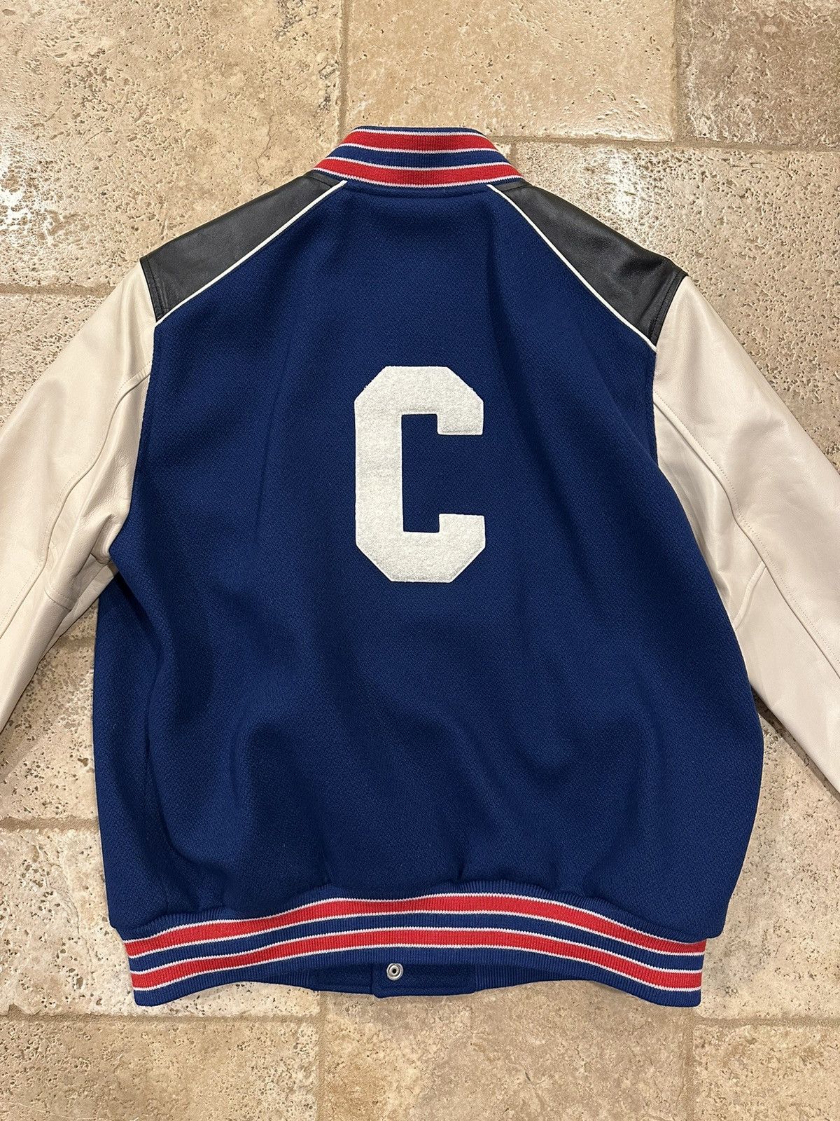 Celine × Hedi Slimane Celine x Hedi C Logo Leather Sleeve Blue Woold Teddy Jacket Size US L / EU 52-54 / 3 - 9 Thumbnail