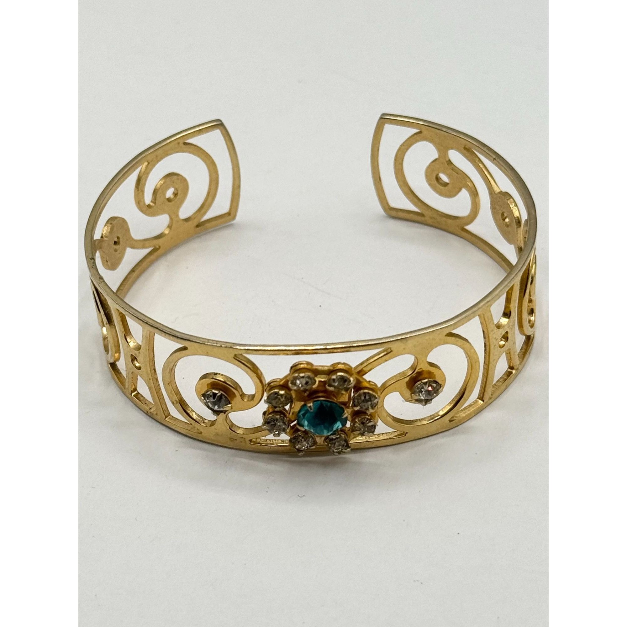 Vintage Vintage blue rhinestone flower cuff bracelet Size ONE SIZE - 5 Thumbnail