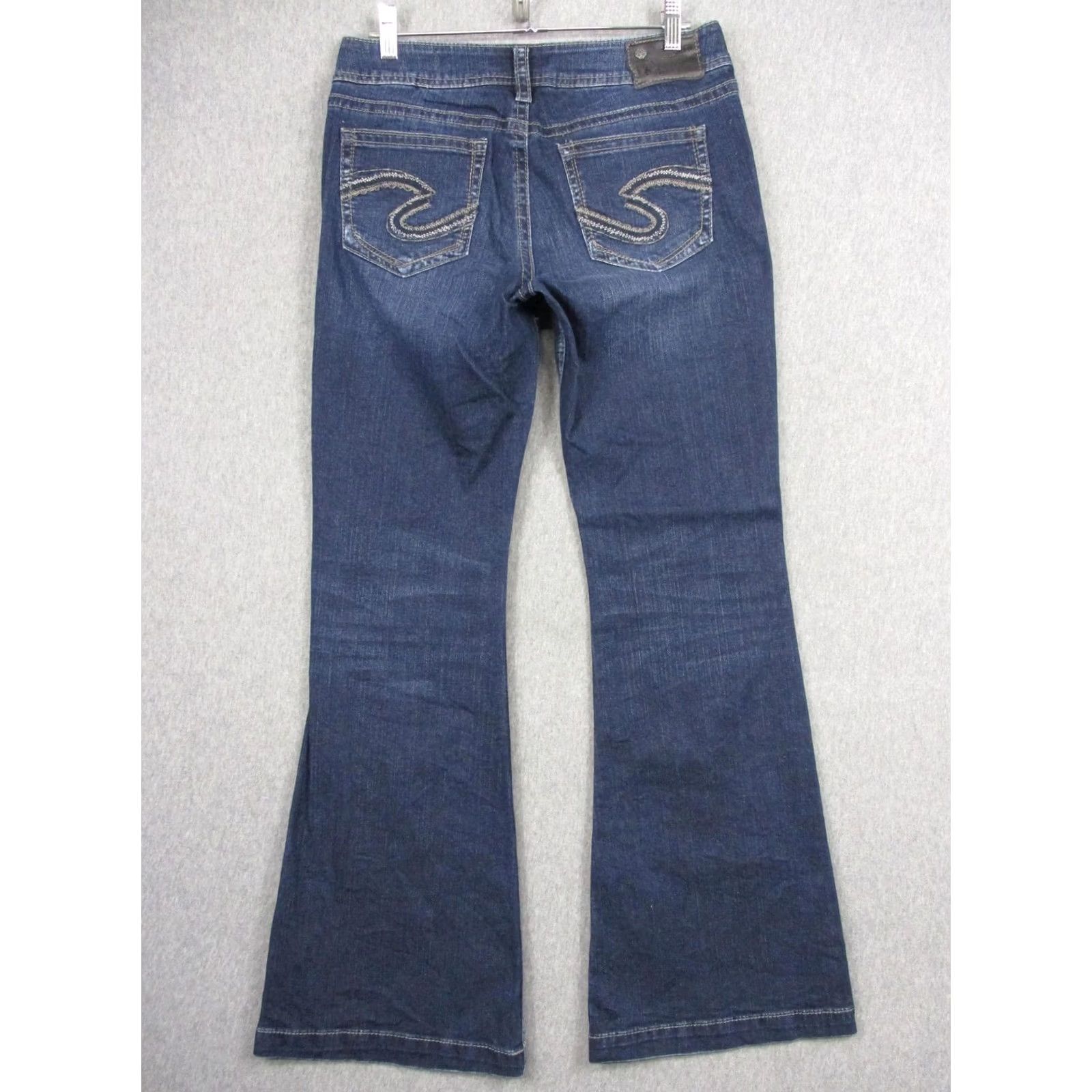 Silver Jeans Co. Silver Jeans Co Womens Suki Mid Flare Jeans Blue Dark Wash Stretch Denim 29x32 Size 29" - 7 Thumbnail