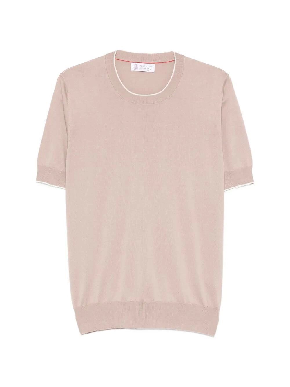 Brunello Cucinelli Cotton Lightweight Knit T-Shirt With Contrast Details Size US XXL / EU 58 / 5 - 1 Thumbnail