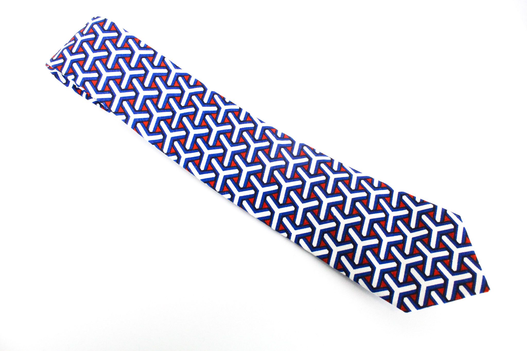 Suitsupply 148 x 8 cm Blue White Red Patterned Linen Tie 72096 Size ONE SIZE - 2 Thumbnail