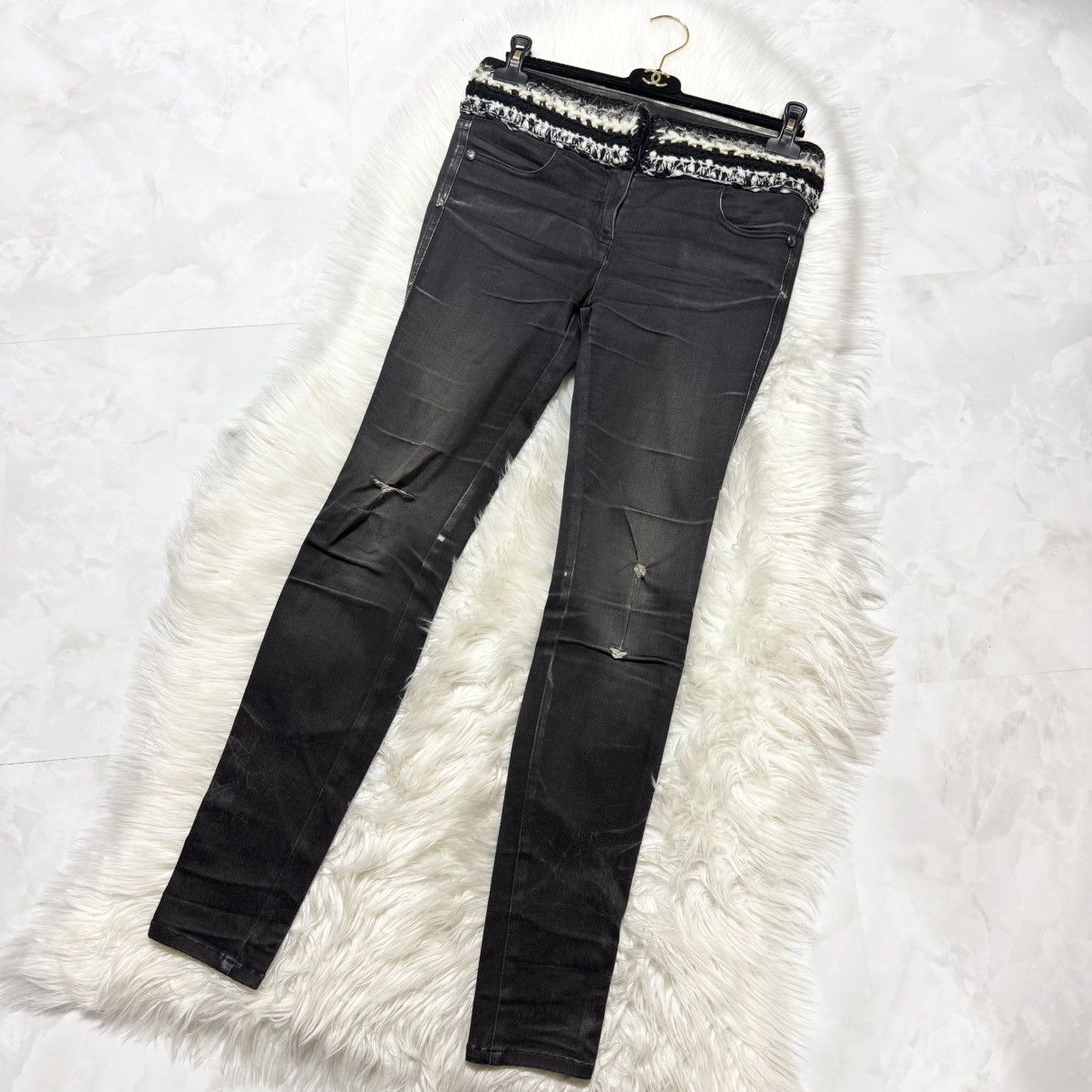 Chanel Chanel COCO button waist tweed stretch denim pants jeans Size 26" / US 2 / IT 38 - 4 Thumbnail