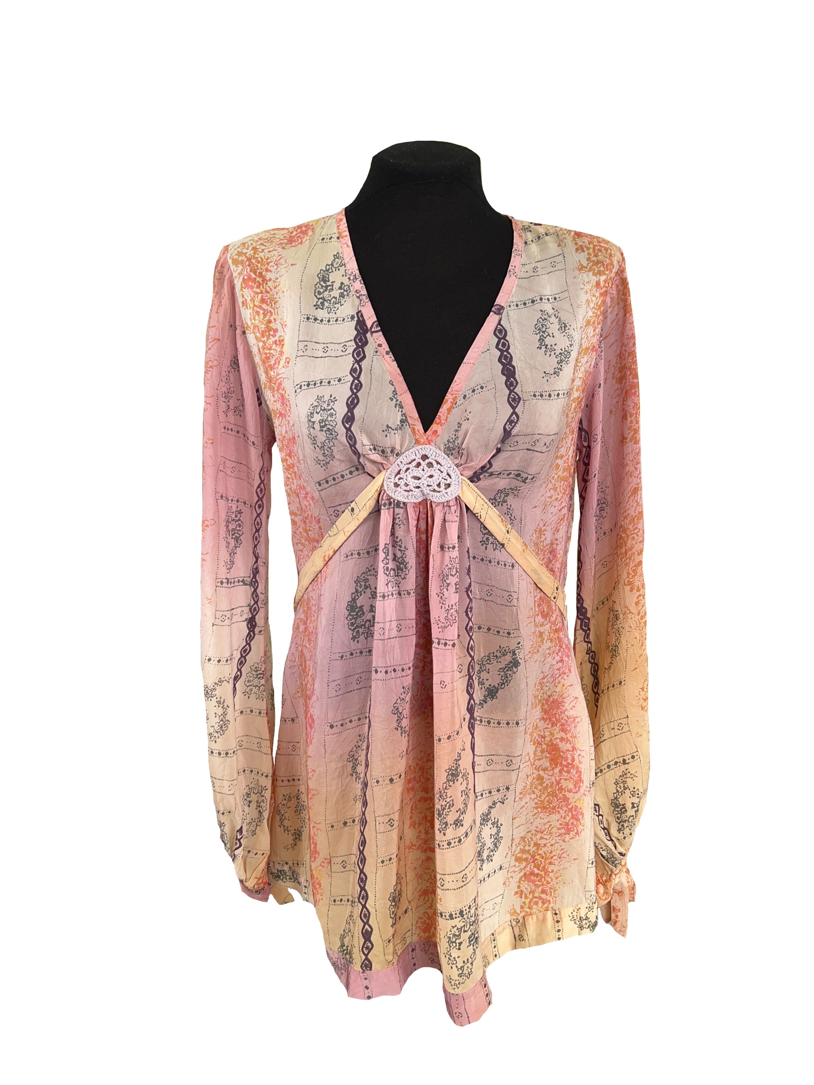 Designer × Johnny Was Womens Belted Tunic Blouse Long Sleeve Top Multicolor Rayon Size S / US 4 / IT 40 - 1 Thumbnail