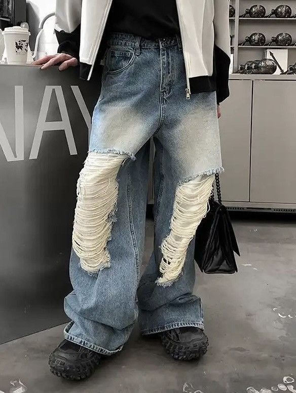 image of Vintage Destruction Ripped Jeans in Black, Men's (Size 32)