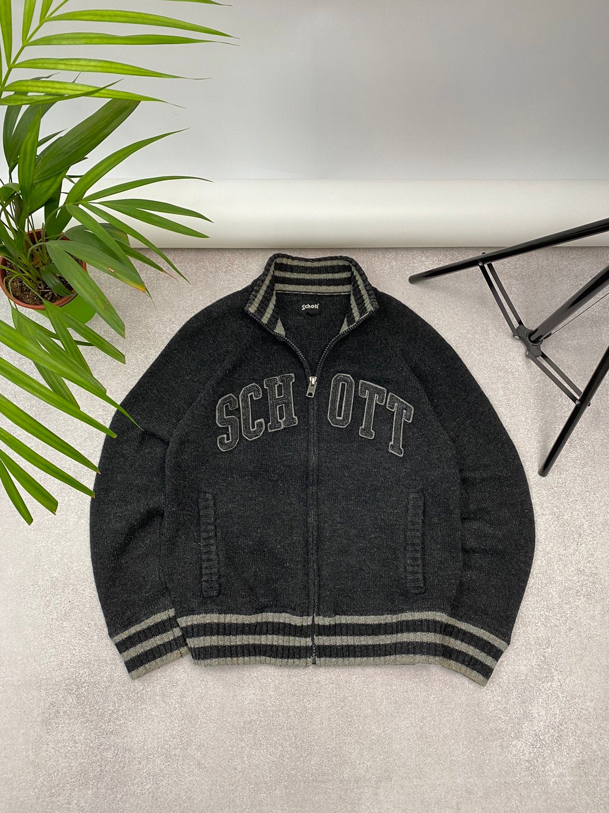 Pre-owned Schott Vintage  Y2k Distressed Sweater Wool In Black Grey