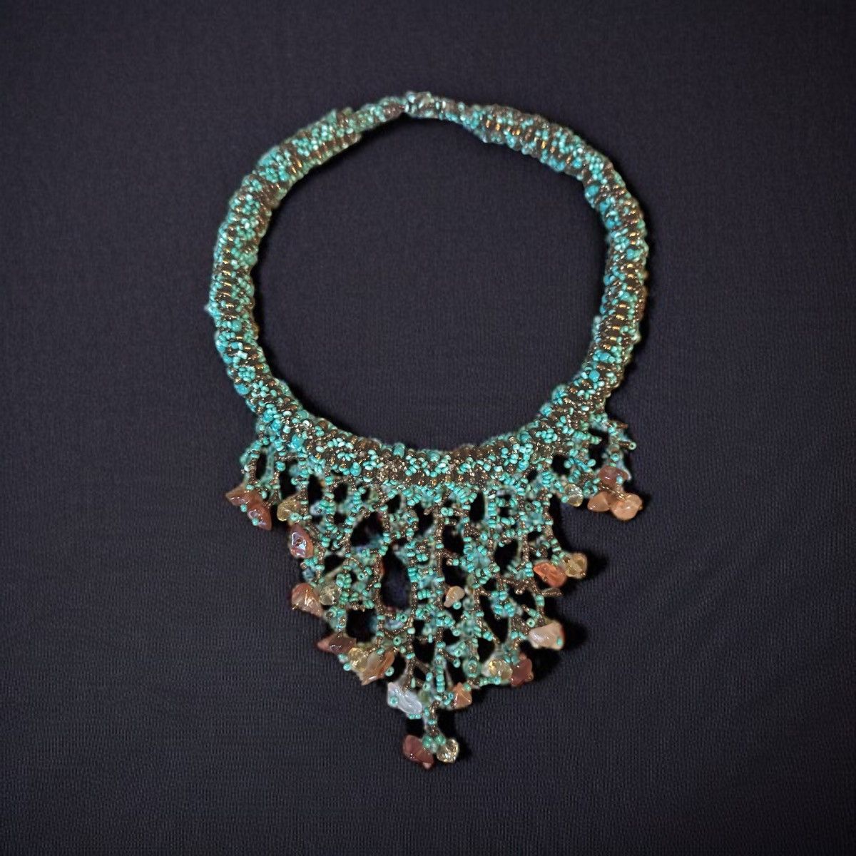 Vintage Vintage turquoise seed bead rope fringe collar necklace Size ONE SIZE - 5 Thumbnail