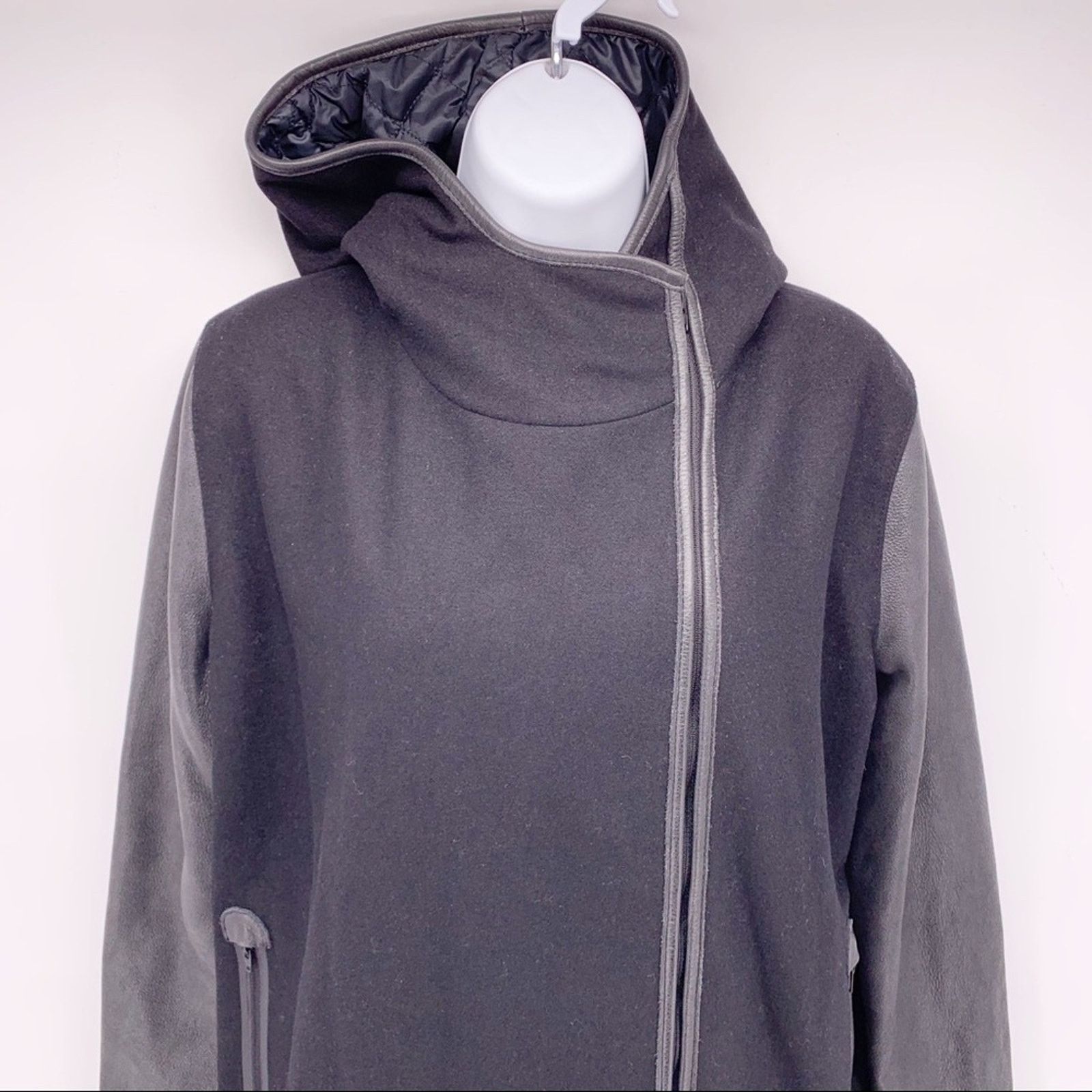 Nike Nike Sample Black Leather High Low Zip Up Jacket Size M / US 6-8 / IT 42-44 - 2 Thumbnail