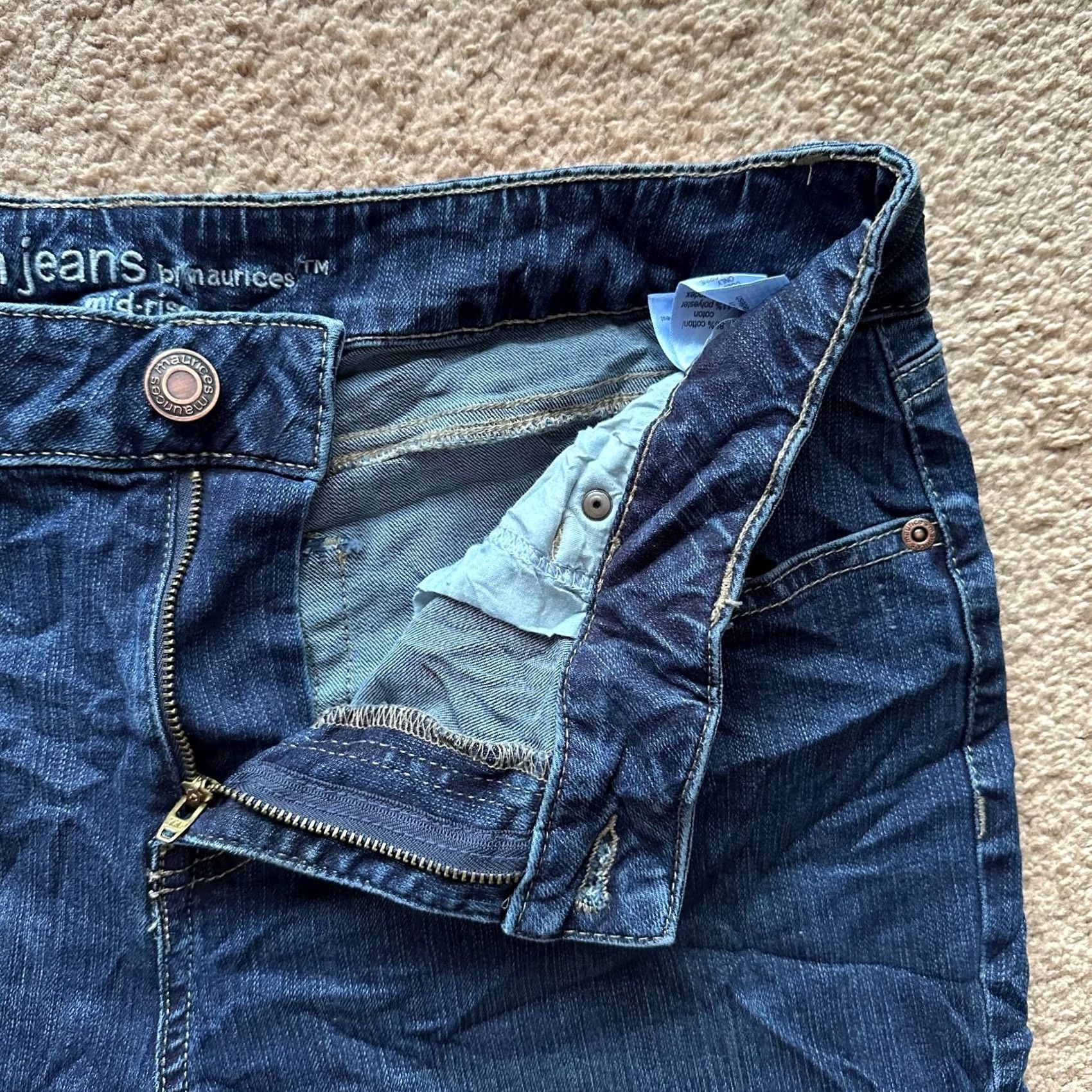 Denime M Jeans Womens 16 Long (36x33) Mid Rise Bootcut Jeans Blue Dark Wash Missing Belt Loops Size 38" / US 16 / IT 52 - 4 Thumbnail