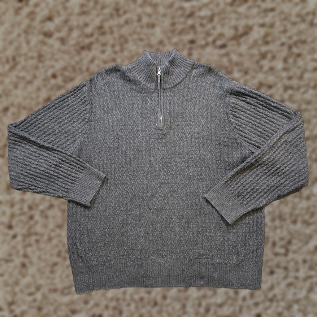 Joseph Abboud Joseph Abboud Sweater Mens XL Gray Cashmere Blend Textured High Neck 1/4 Zip Casual Pullover Knit Regular Men’s Size US XL / EU 56 / 4 - 1 Thumbnail
