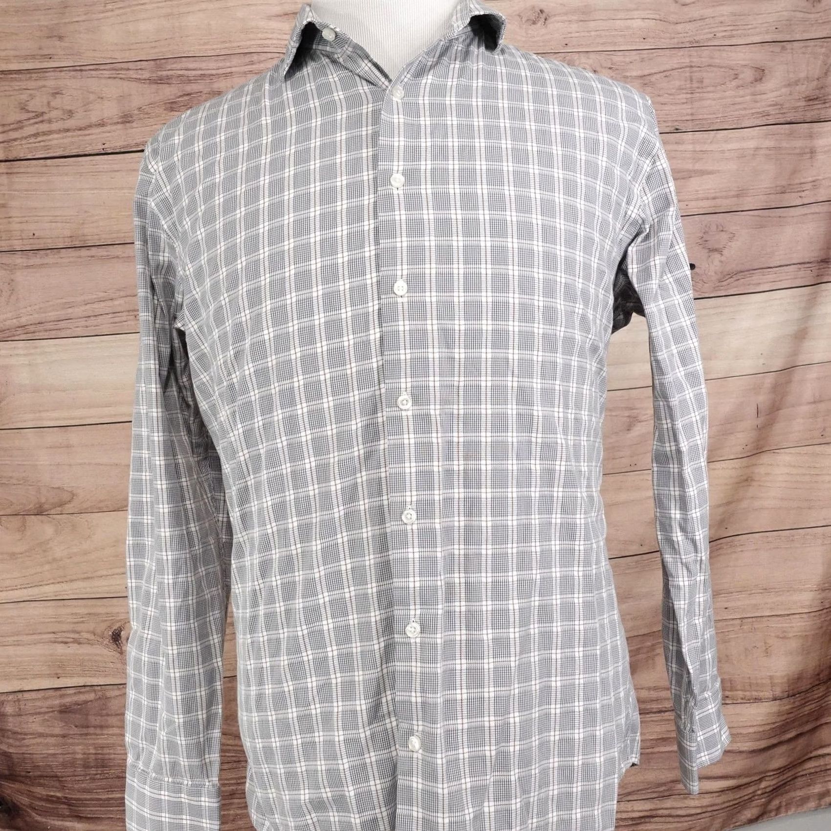 Nordstrom VINTAGE? No. Nordstrom Gray Check Dress Shirt Mens 16.5 34/35 Trim Fit Long Sleeve Non-Iron Shirt Mens Gray Check Size 46R - 3 Thumbnail