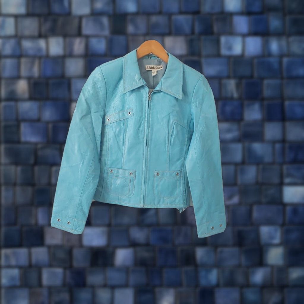 Vintage Abandon Jacket Womens S Blue 100% Italian Leather Zipup Pockets Lined Side Lace Size S / US 4 / IT 40 - 1 Thumbnail