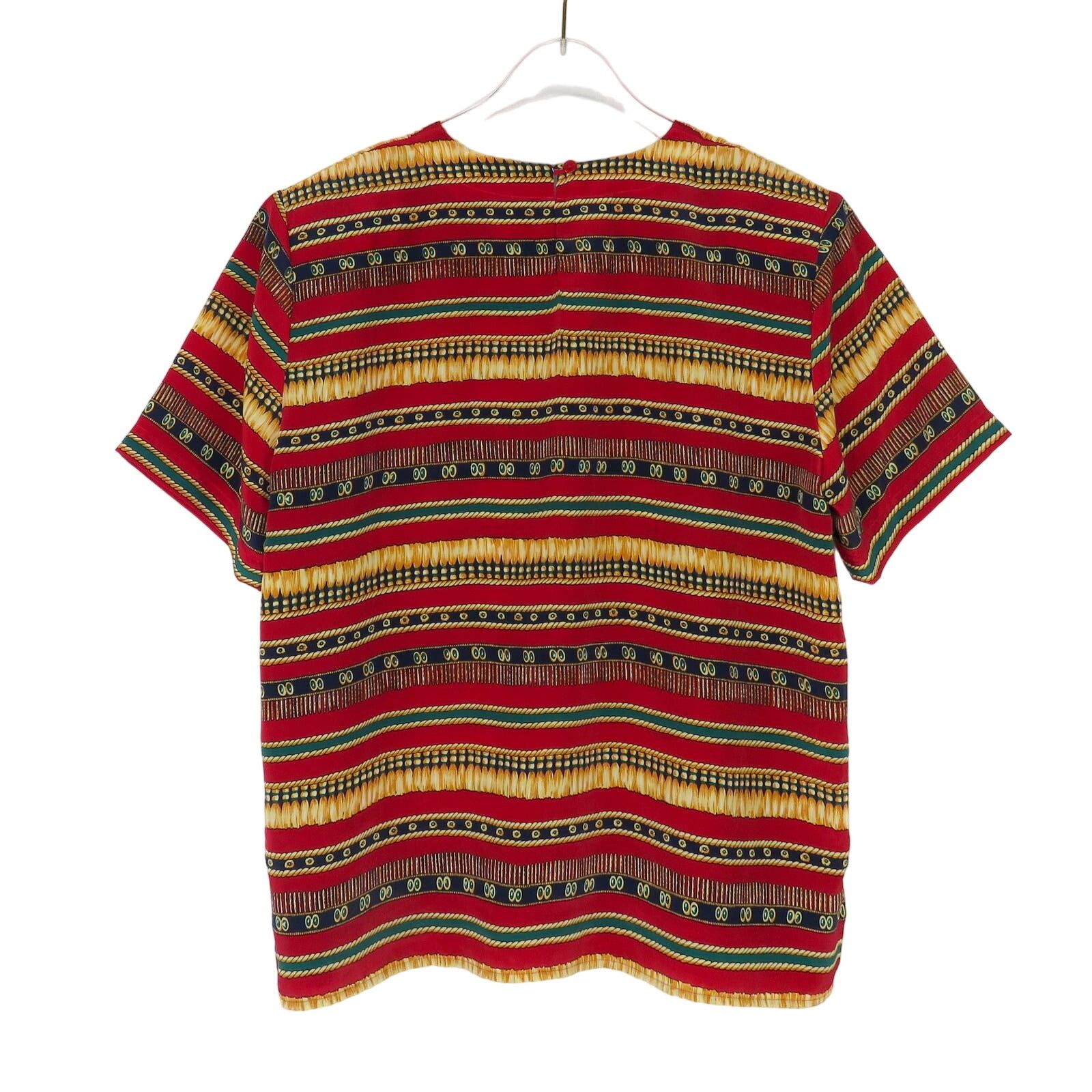 Vintage 1980s Vintage Red & Gold Retro Geometric Blouse Large Size M / US 6-8 / IT 42-44 - 6 Thumbnail
