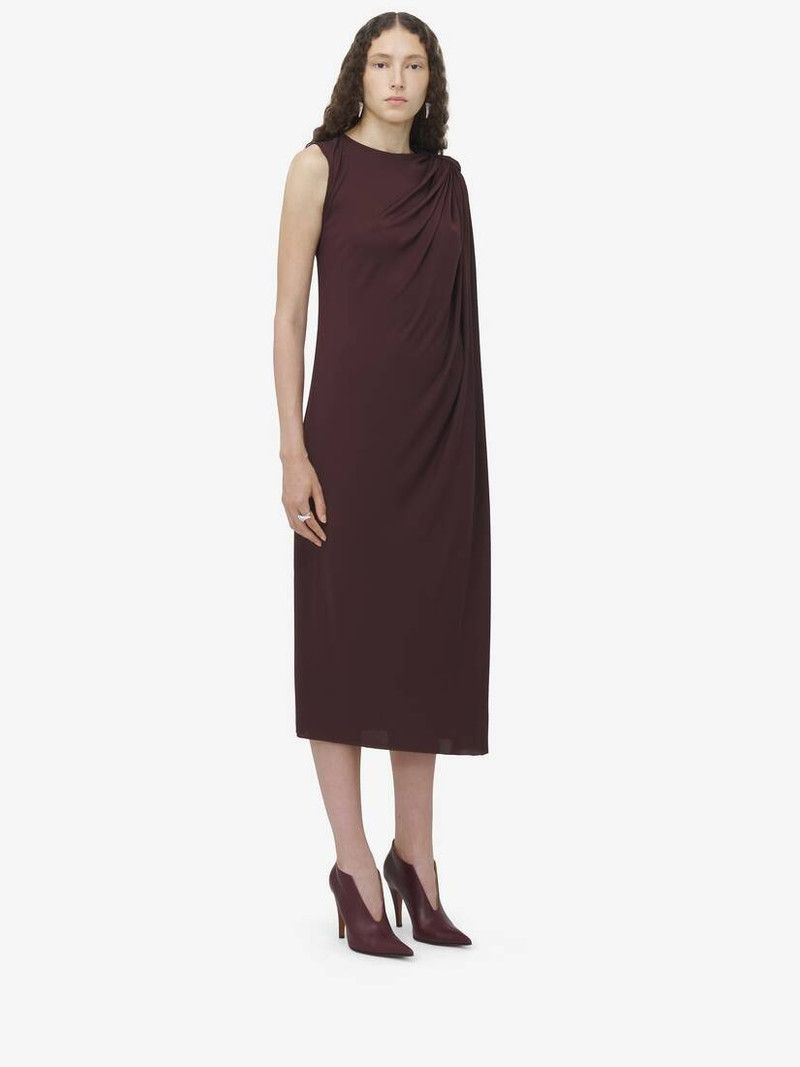 Alexander McQueen o1srvl11e0226 Draped Midi Dress in Burgundy Size S / US 4 / IT 40 - 3 Thumbnail