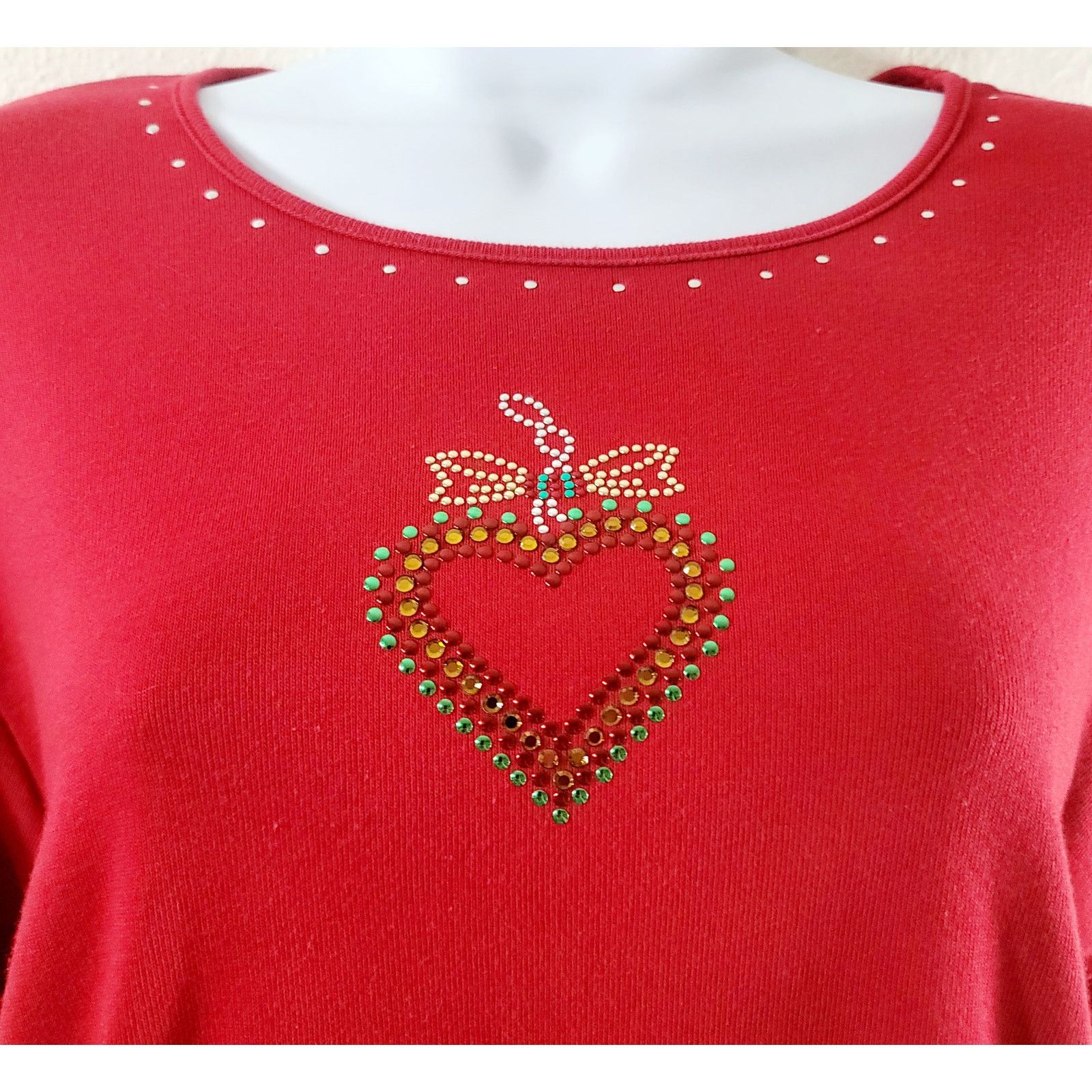 Other Draper's & Damon's Red Rhinestone Heart On Bodice Top PL Size L / US 10 / IT 46 - 2 Thumbnail