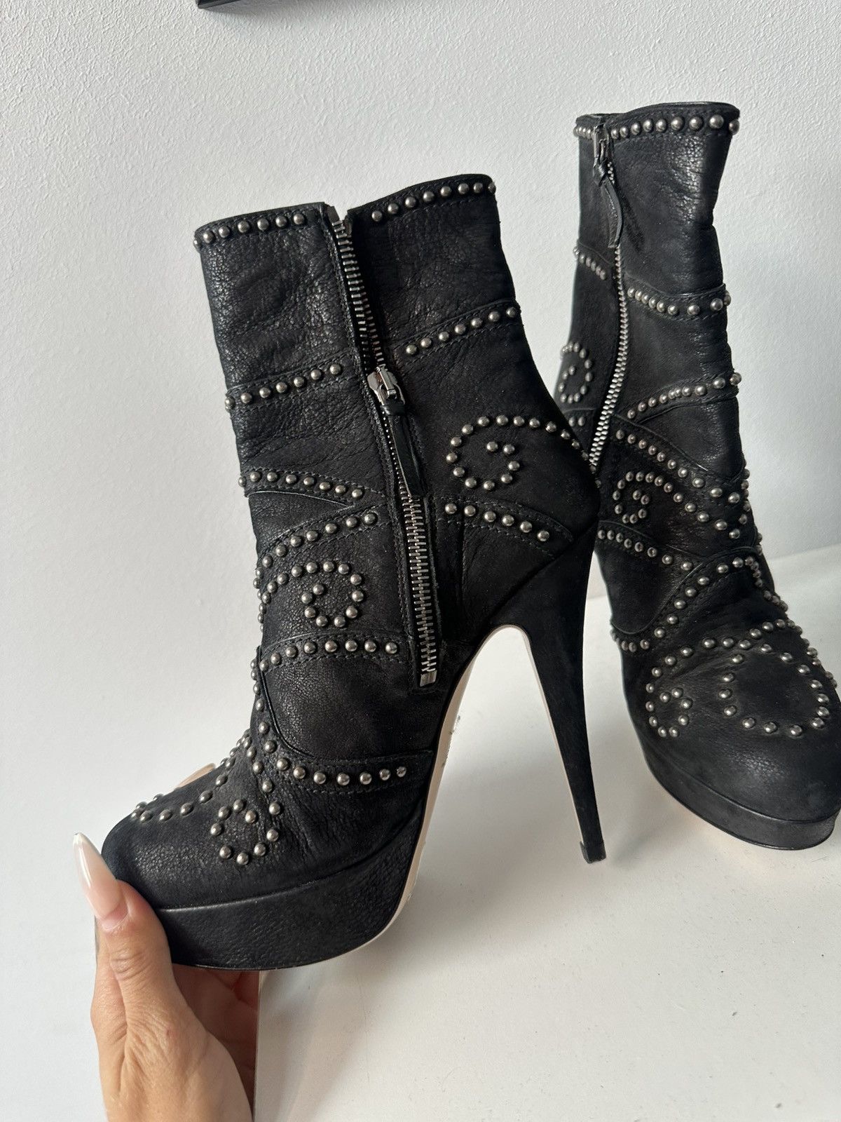 Designer × Miu Miu Miu Miu black studded leather boots platform Y2K vero cuoio Size US 5 / IT 35 - 5 Thumbnail