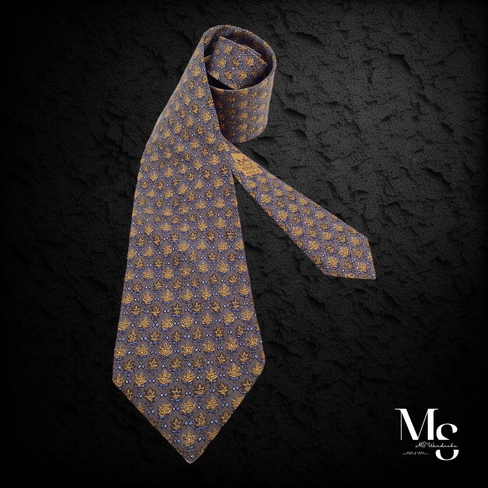 Hermes HERMES PARIS 7072 TA Brown Novelty Leaf Print Silk Tie Size ONE SIZE - 1 Thumbnail