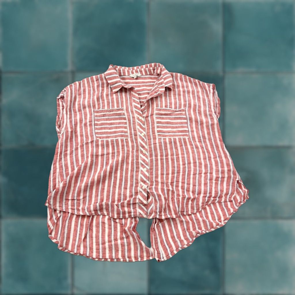 Lucky Brand Lucky Brand Shirt Women Large Red White Striped Sleeveless Open Back Button Up Size L / US 10 / IT 46 - 1 Thumbnail