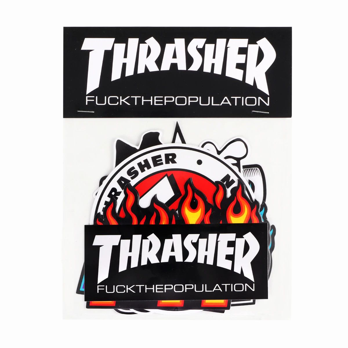 Fuck The Population × Thrasher Fuck the Population FTP x Thrasher 7 Piece Sticker Pack Size ONE SIZE - 1 Thumbnail