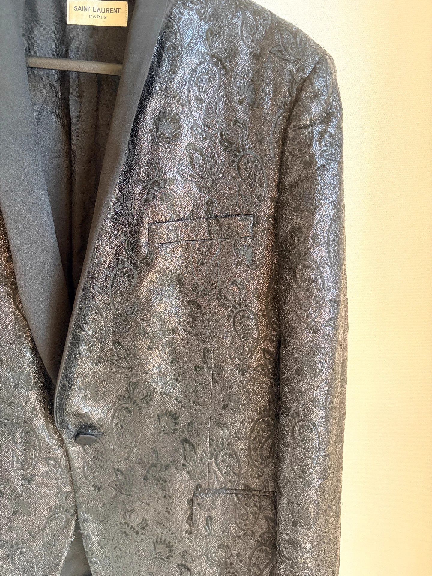 Saint Laurent Paris SLP 15SS Shawl Collar Black Paisley Jacquard Dinner Jacket Size 52R - 3 Thumbnail