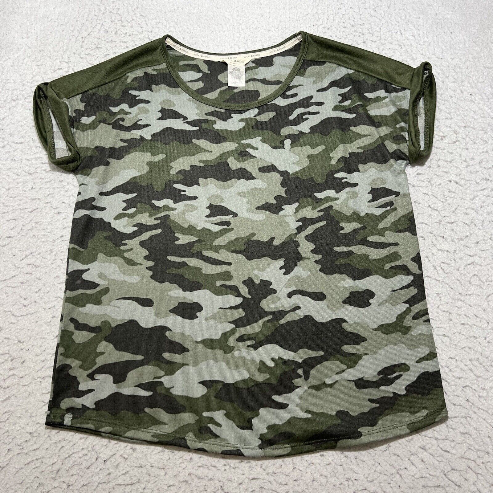 Lucky Brand Lucky Brand Super Soft Camo Green T Shirt Top Size L / US 10 / IT 46 - 1 Thumbnail