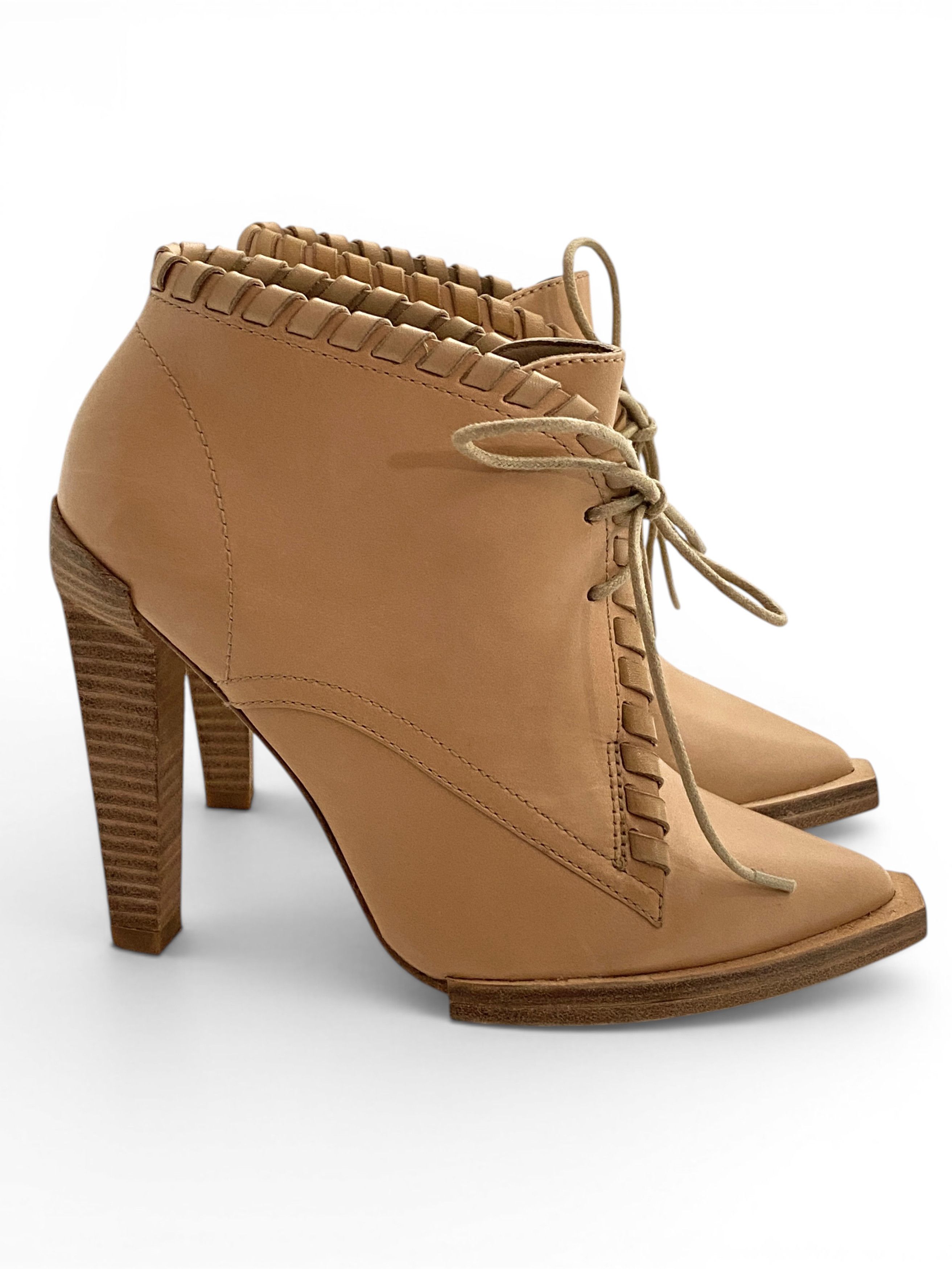 Alexander Wang Alexander Wang Sofi Beige Leather Lace-Up Heel Ankle Boots Size US 5 / IT 35 - 4 Thumbnail