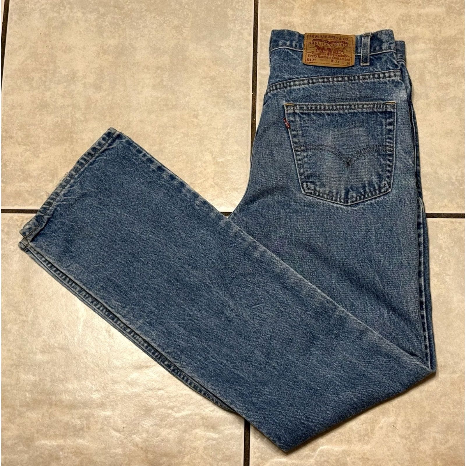 Levi's VINTAGE Levi’s 517 Bootcut Jeans 34x36 Men 32x34 Medium Wash USA 1298 Denim 5-Pocket Logo Zipper Button Cotton Slim Regular Inseam 34” Size US 32 / EU 48 - 2 Thumbnail
