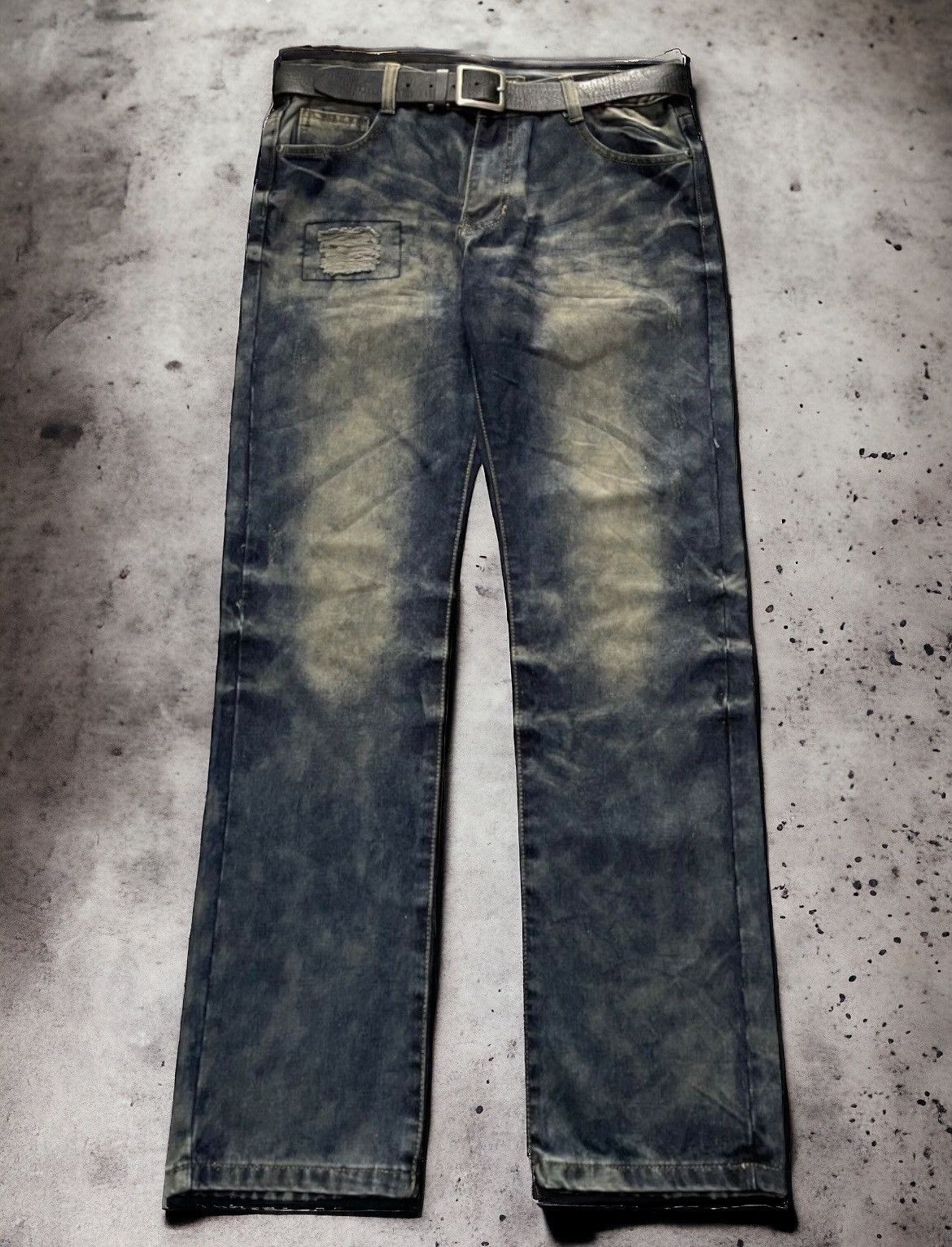 Vintage Martin Kustom Claw Mark Mud Denim Pants Leather Belt