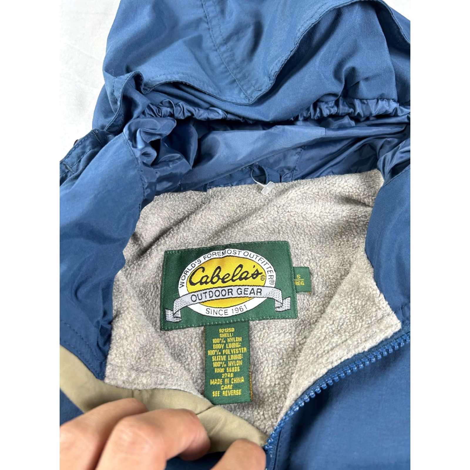 Vintage Cabela's Jacket Mens Small Blue Hooded Fleece Lined Windbreaker Outdoor Bomber Size US S / EU 44-46 / 1 - 3 Thumbnail