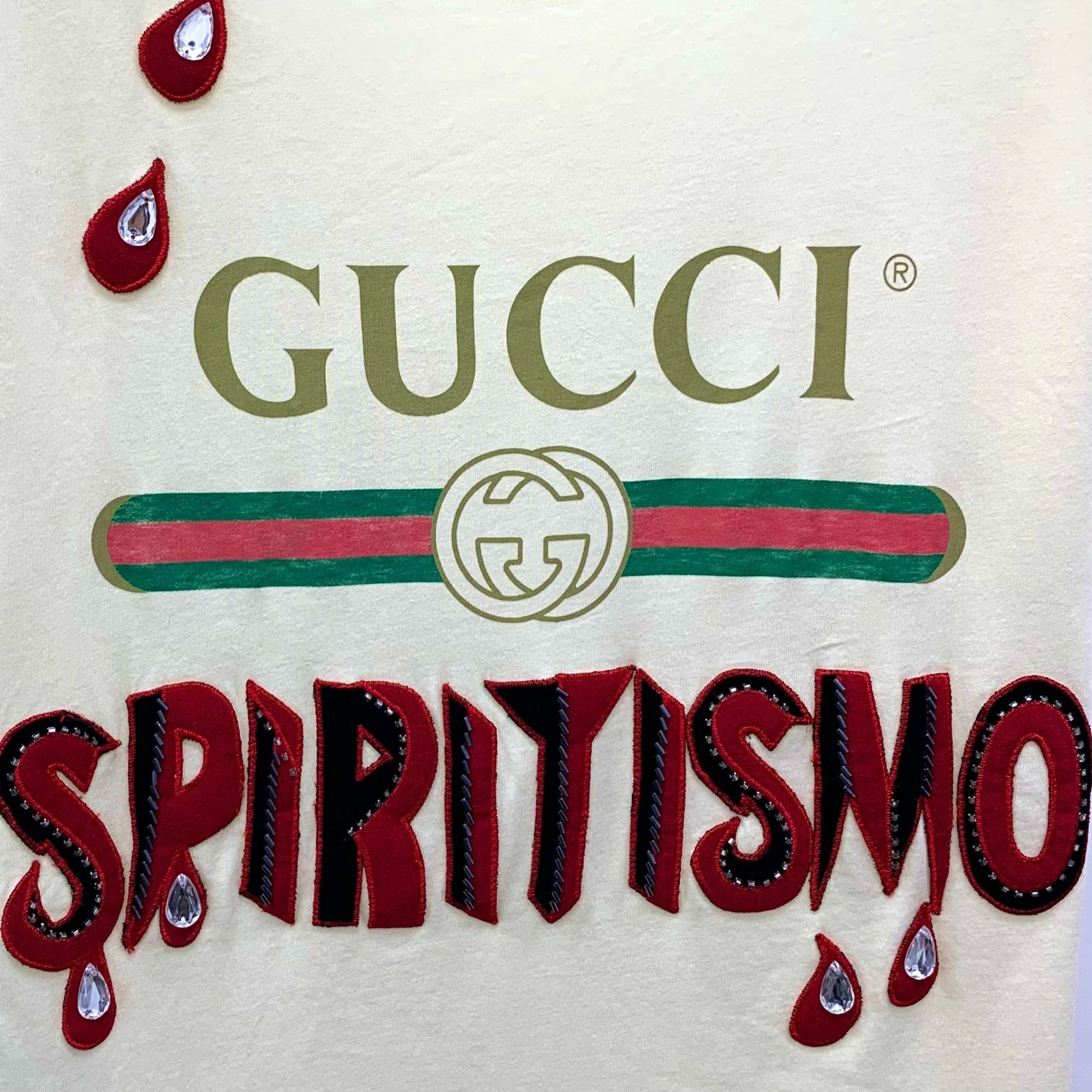 Gucci Gucci Beige Logo "Spiritismo" Rhinestone Cotton Short-Sleeve Size S / US 4 / IT 40 - 5 Thumbnail