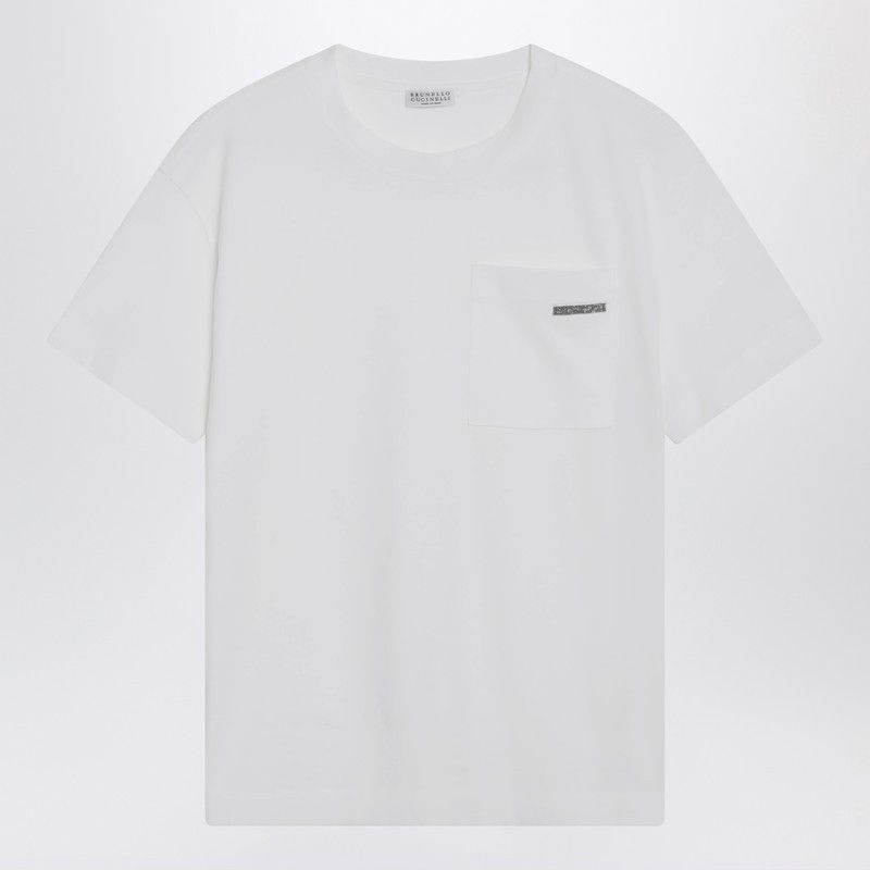 Brunello Cucinelli White Cotton T-Shirt With Shiny Tab
