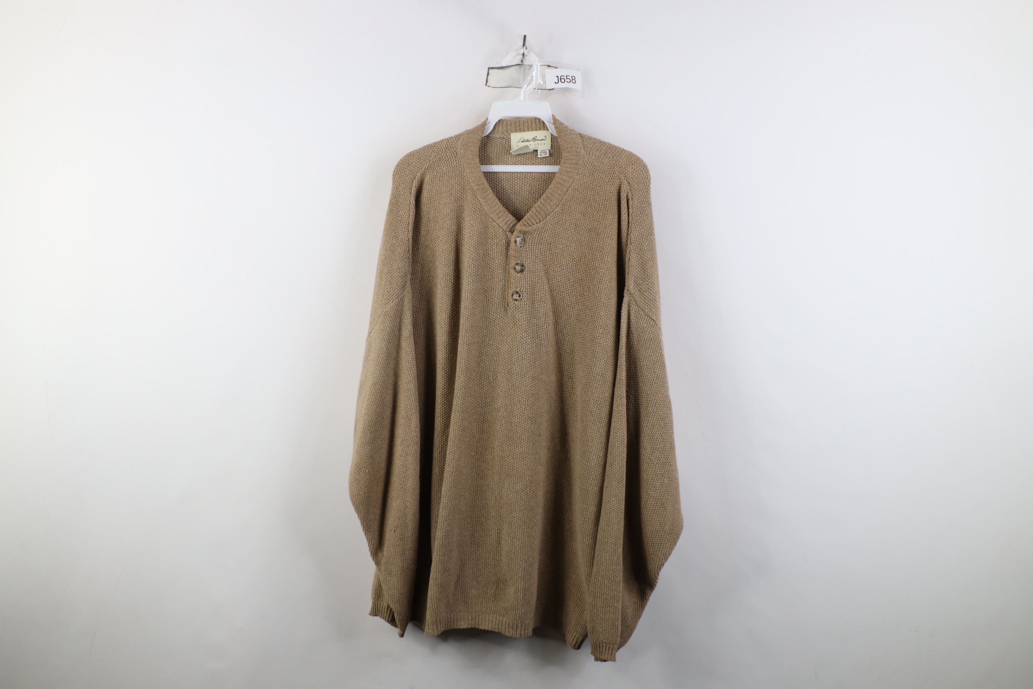 Eddie Bauer Vintage 90s Eddie Bauer Knit Henley Sweater Brown USA Size US XL / EU 56 / 4 - 1 Thumbnail