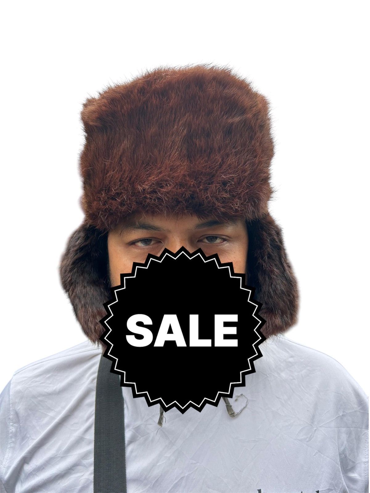 Vintage Vintage Soviet Era Brown Rabbit Fur Ushanka Winter Cap Size 46 - 1 Thumbnail