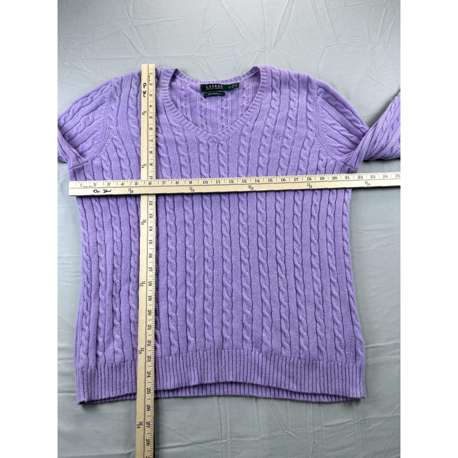 Ralph Lauren Lauren Ralph Lauren Sweater Womens 2X Purple Cashmere Cable-Knit V-Neck Pullover Pullover Size XXL / US 16-18 / IT 52-54 - 5 Thumbnail