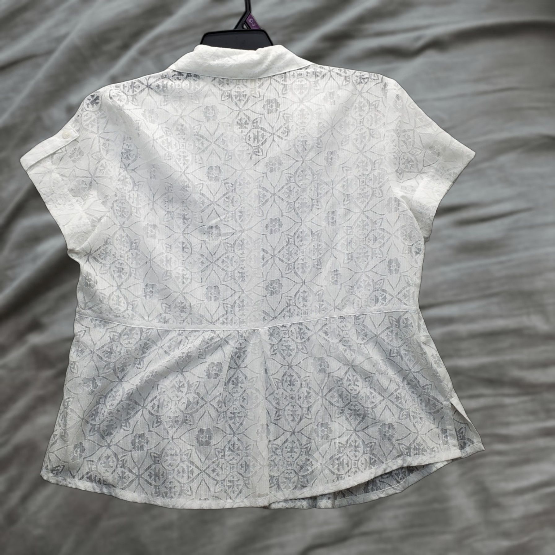 Coldwater Creek Coldwater Creek Shirt Womens PL White Floral Short Sleeve Button Front Shirt Prime Size L / US 10 / IT 46 - 1 Thumbnail