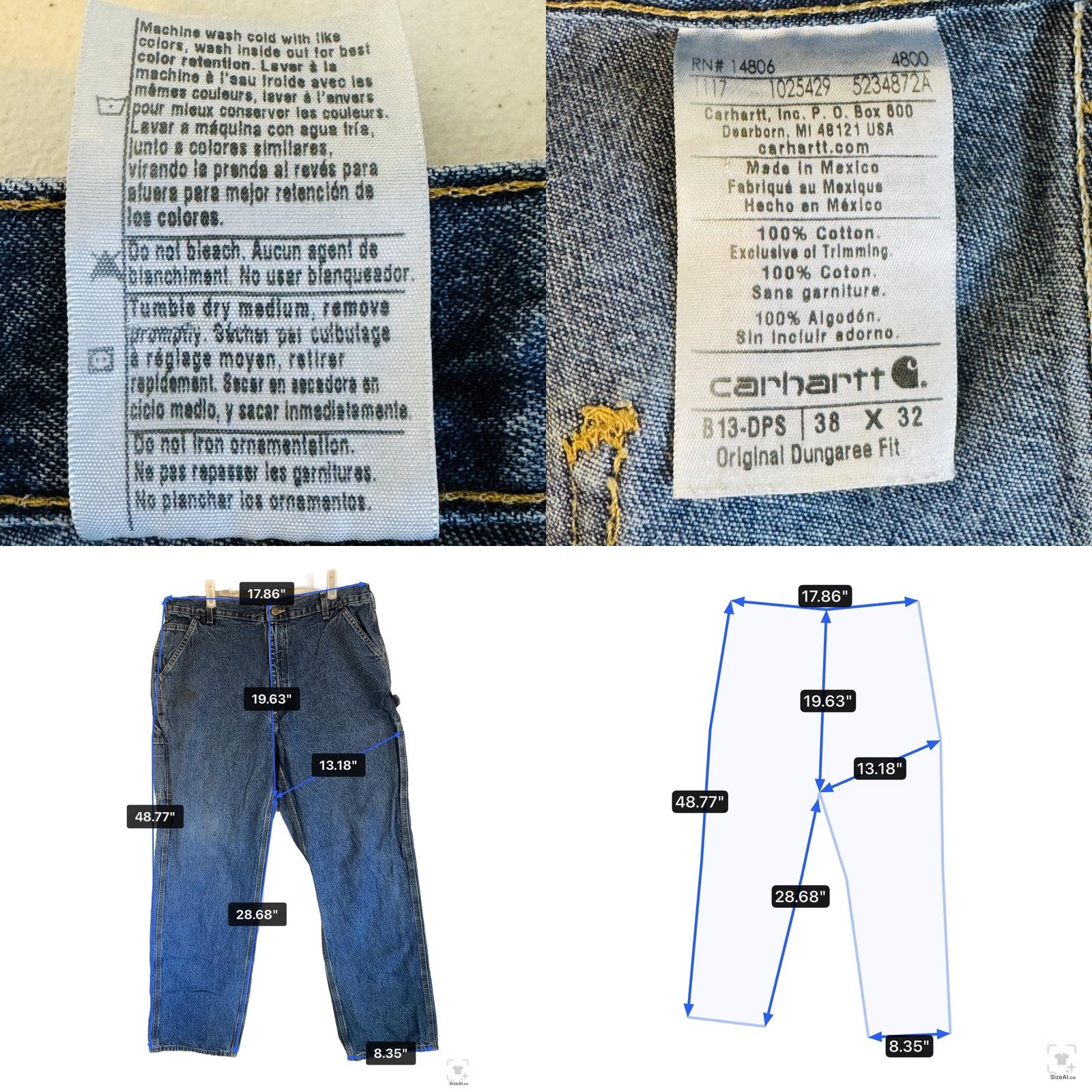 Carhartt Carhartt Jeans Mens 38x32 Blue Medium Wash Relaxed Straight 813-DPS Zip Fly Five-Pocket Denim Cotton Relaxed Regular Mens Size US 38 / EU 54 - 8 Thumbnail