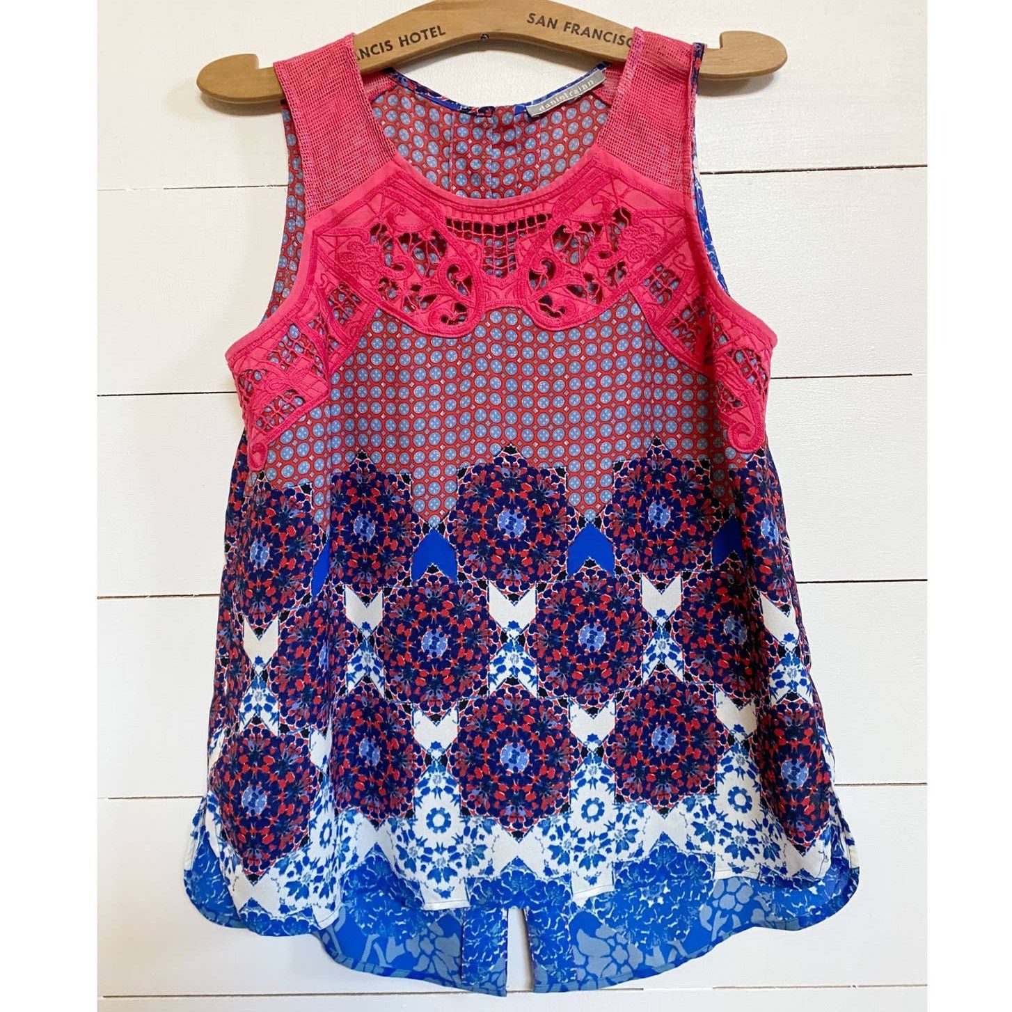 Vintage Angelyne Button Back Lace & Mesh Trim Sleeveless Blouse Size M / US 6-8 / IT 42-44 - 1 Thumbnail