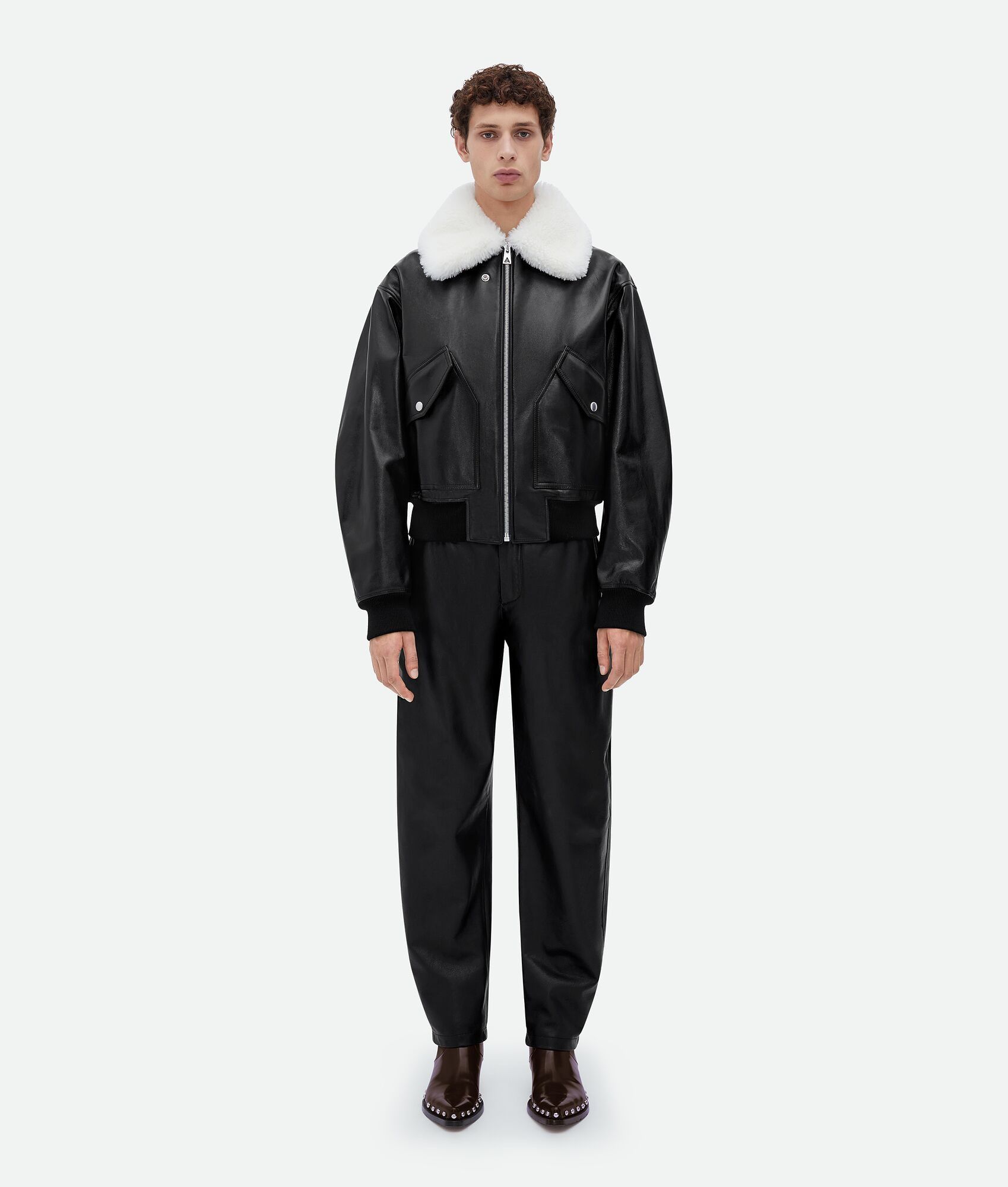 Bottega Veneta o1n1vont1224 Shearling Collar Leather Jacket in Black Size US M / EU 48-50 / 2 - 4 Thumbnail