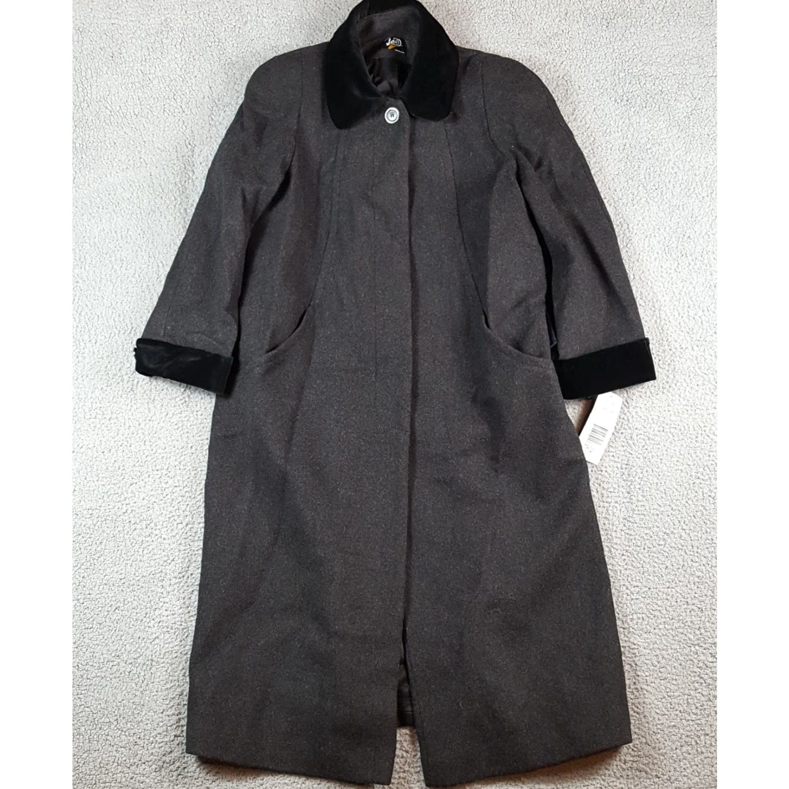 Velvet VINTAGE Jo-D Charcoal Wool Lined Velvet Trim Sash Size 10 Petite Long Winter Overcoat Jacket Womens Size L / US 10 / IT 46 - 5 Thumbnail