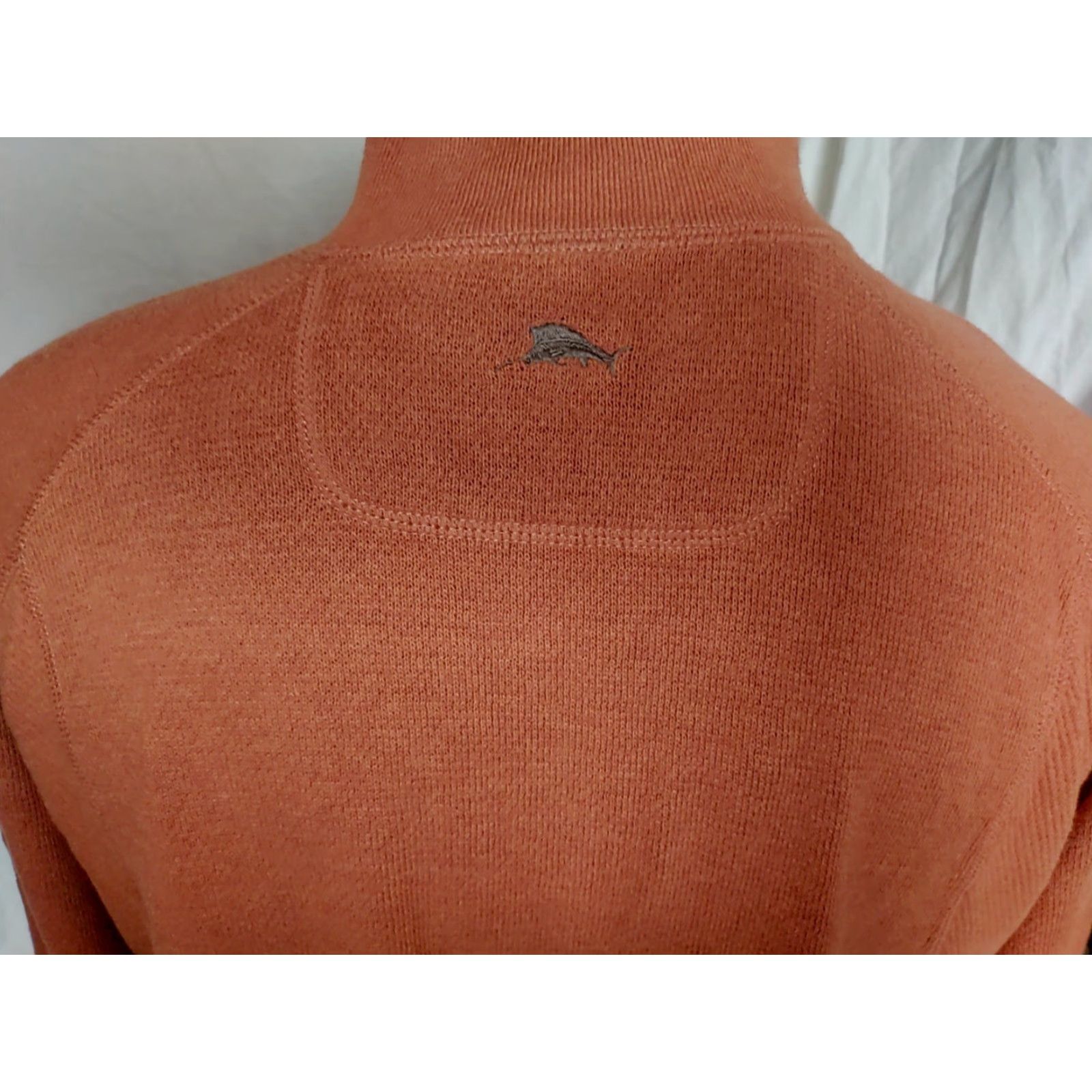 TOMMY BAHAMA Men's Orange & Brown Cotton Reversible 1/4 Zip Mock Neck Sweater L-XL