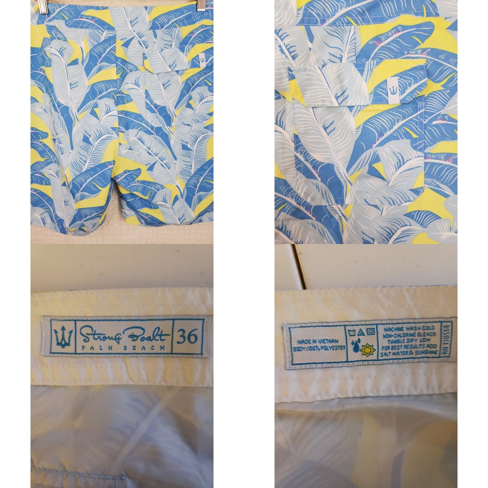 Vintage Strong Boalt Board Shorts Men’s 34 Blue Yellow Foilage Trunks Beach Vacation Surfing 100% Polyester Size US 34 / EU 50 - 9 Thumbnail