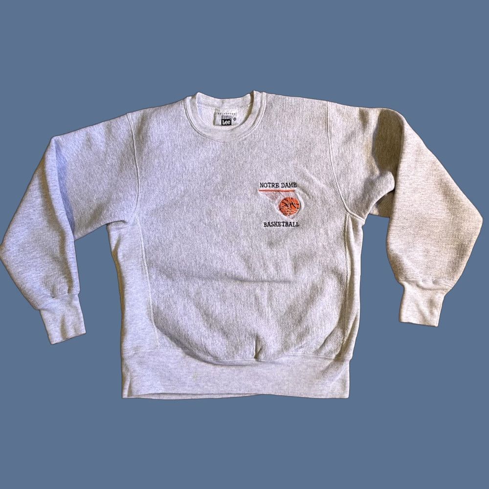 VINTAGE Notre Dame Basketball Lee Cross Grain Sweatshirt M Grey 90s