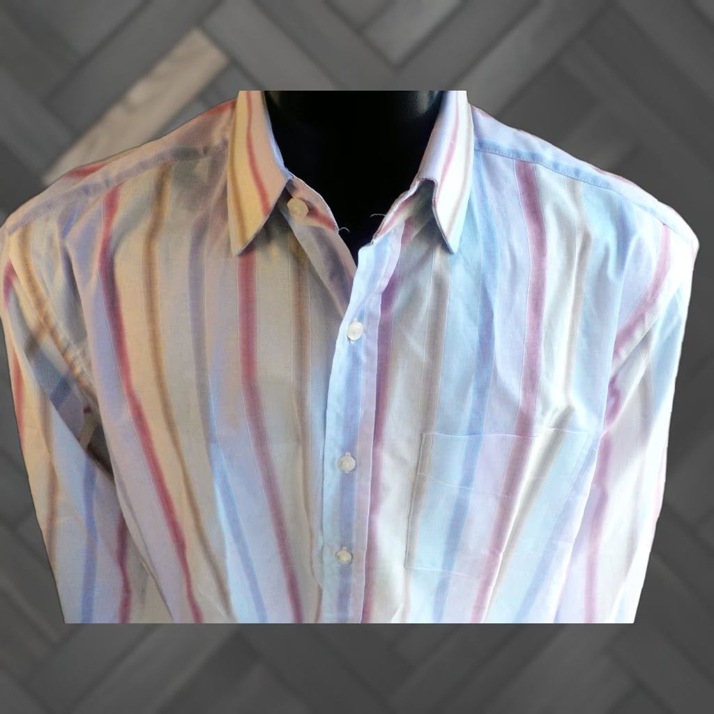 Paul Smith PAUL SMITH Dress Shirt Striped Lilac Beige Red Brown Purple 15 1/2 Spread Collar Long Sleeve 100% Cotton Made in Italy Mens Size 40R - 1 Thumbnail
