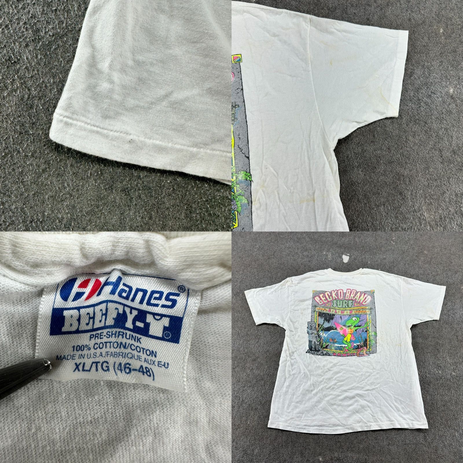 Hanes VINTAGE Islands Hawaii Shirt Mens XL White Gecko Brand Surf Summer Surf USA 90s Shirt Size US XL / EU 56 / 4 - 8 Thumbnail