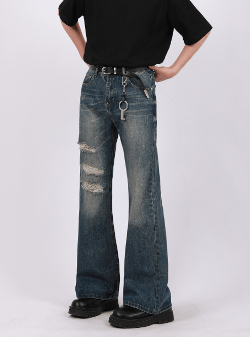 Japanese Brand × Jean Retro cleanfit blue distressed flared loose casual jeans Size US 32 / EU 48 - 1 Thumbnail