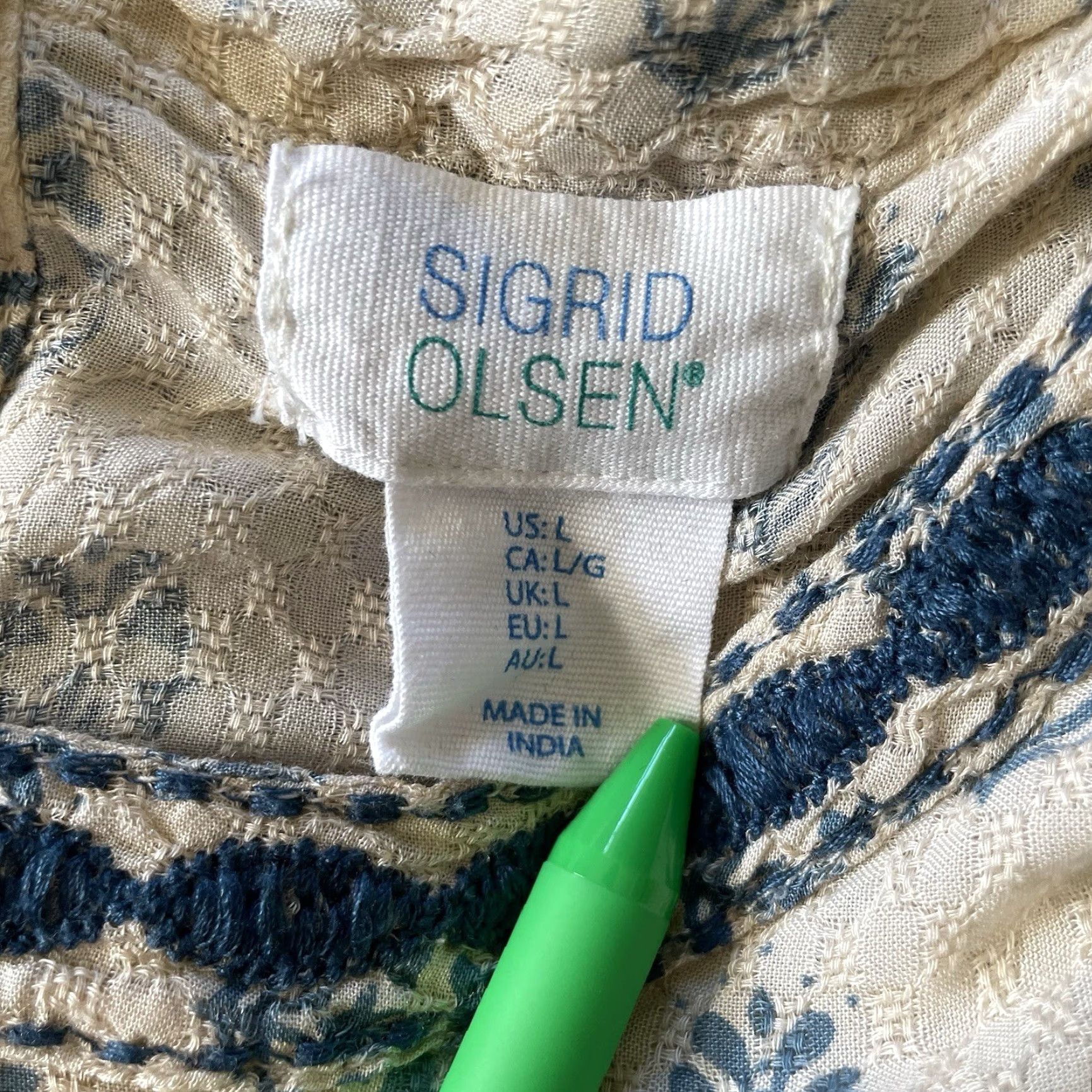 Vintage Sigrid Olsen Blouse Top Size L Cream Blue Embroidered Short Sleeve Modal Daisy Floral Bohemian Classic Womens Regular Shirt Size L / US 10 / IT 46 - 4 Thumbnail